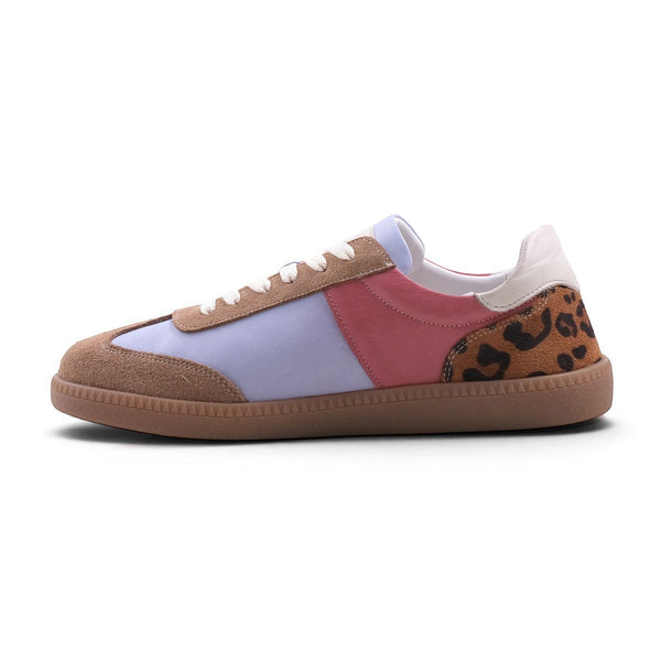 Step Ahead Pesso Petra multi-coloured leather sneaker with suede accents and leopard print detail on a flexible sole.