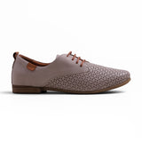 Step Ahead Pesso Aggie grey leather brogue loafer with laser-cut floral pattern and flexible rubber sole