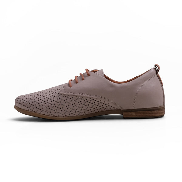 Step Ahead Pesso Aggie grey leather brogue loafer with laser-cut detailing and flexible rubber sole