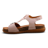 Step Ahead Pesso Beau nude leather sandals with adjustable straps and cushioned footbed, side view