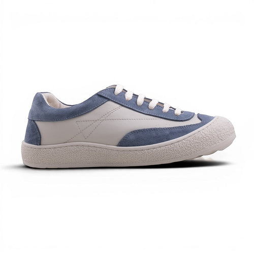 Step Ahead Pesso Botide round-toe sneaker in denim blue and cream leather with a textured cushioned sole