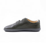 Step Ahead Pesso Dublin khaki leather barefoot shoes with a wide toe box and flexible rubber sole, side view.