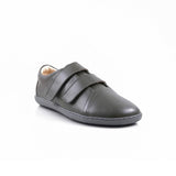 Step Ahead Pesso Dublin khaki leather barefoot shoes with wide toe box and flexible rubber sole featuring velcro straps