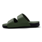 Step Ahead Pesso olive green leather slide sandals for men with double strap design and black sole