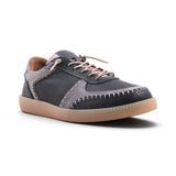 Step Ahead Pesso Penelope grey multi leather and suede sneaker with intricate stitching and caramel rubber sole